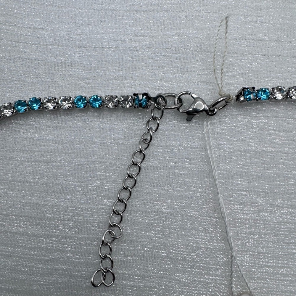 3mm Silver Blue & White Crystal Tennis Necklace