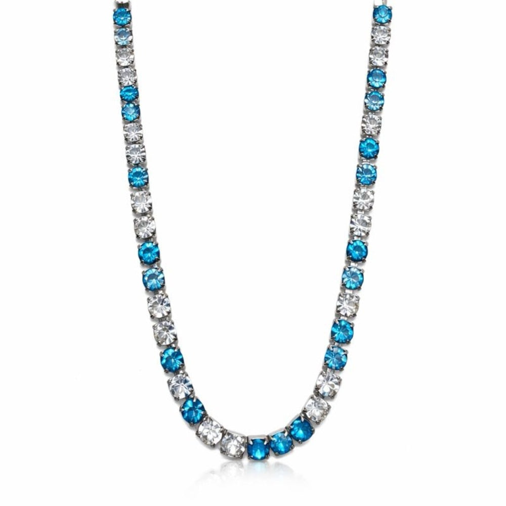 3mm Silver Blue & White Crystal Tennis Necklace