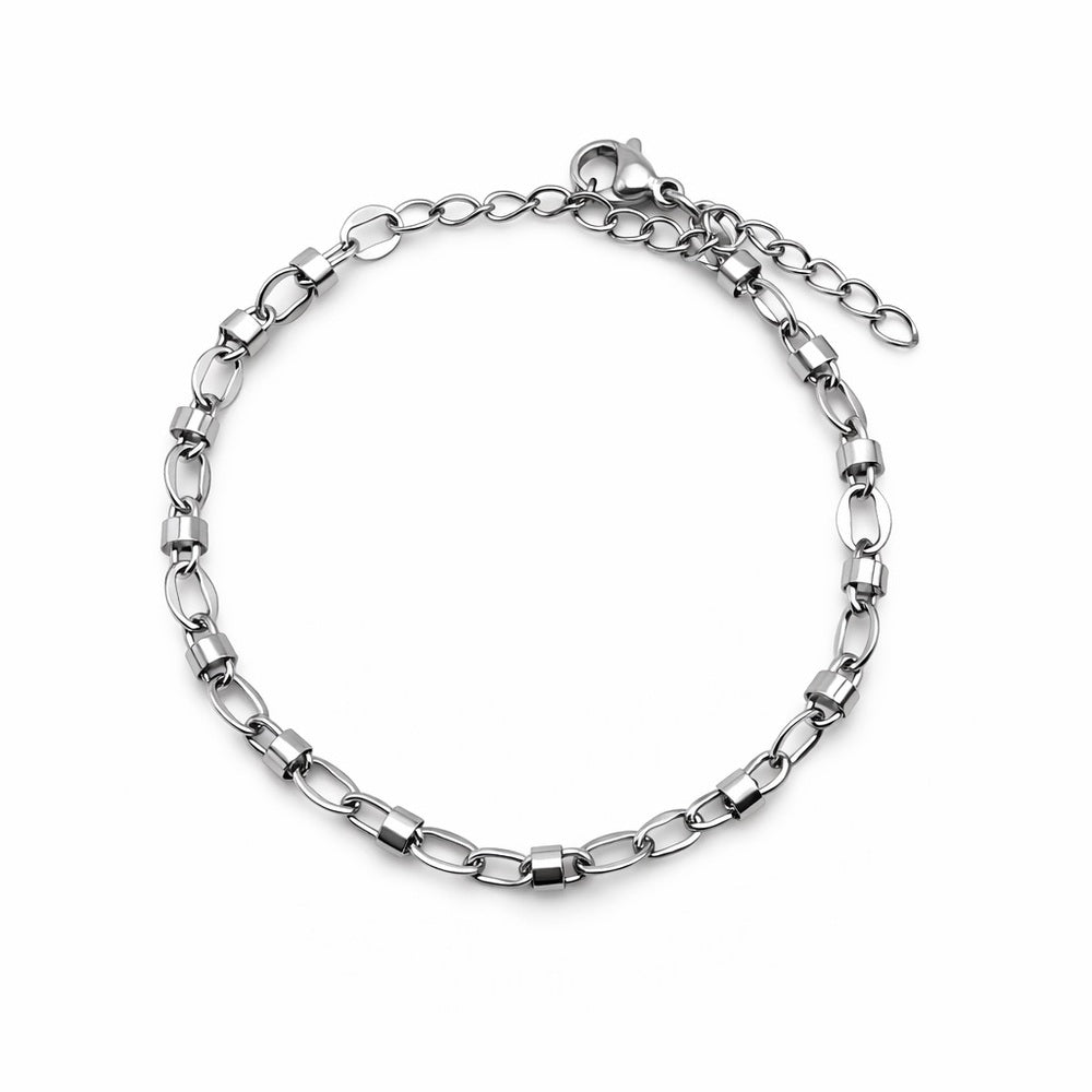 4mm Silver Station Link Chain Bracelet