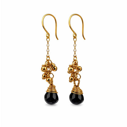 HK1173 S925 Black Onyx & Hematite Dangle Earrings