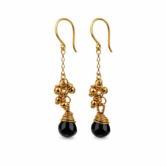 HK1173 S925 Black Onyx & Hematite Dangle Earrings