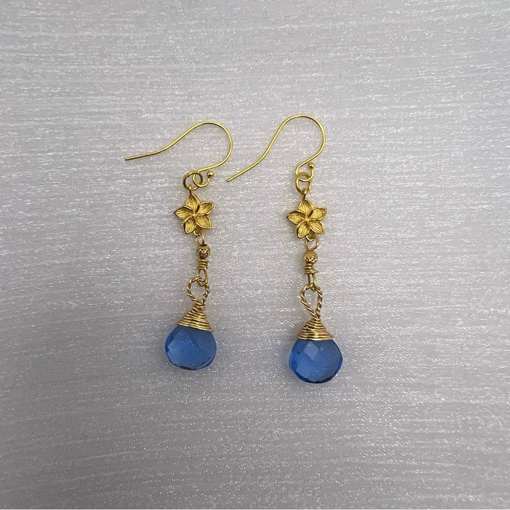 HK1163 S925 Tanzanite Flower Dangle Earrings