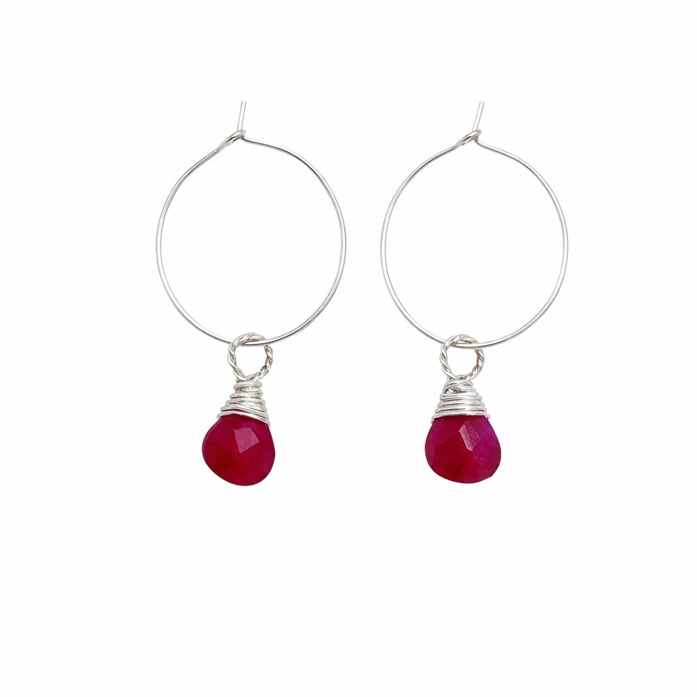 #930 S925 Ruby Dangle Hoop Earrings