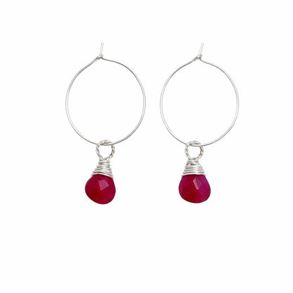 #930 S925 Ruby Dangle Hoop Earrings