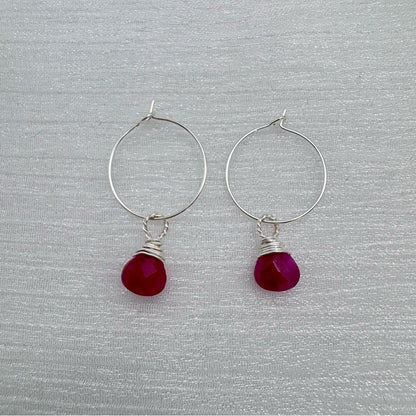 #930 S925 Ruby Dangle Hoop Earrings