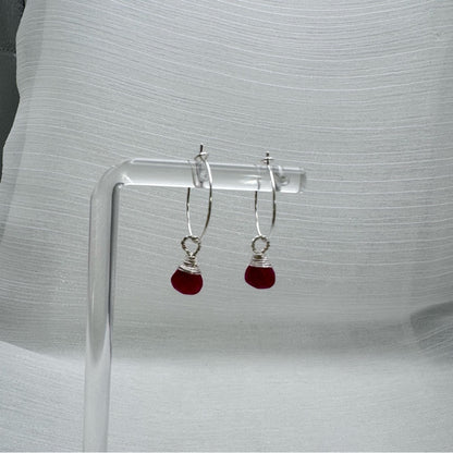 #930 S925 Ruby Dangle Hoop Earrings