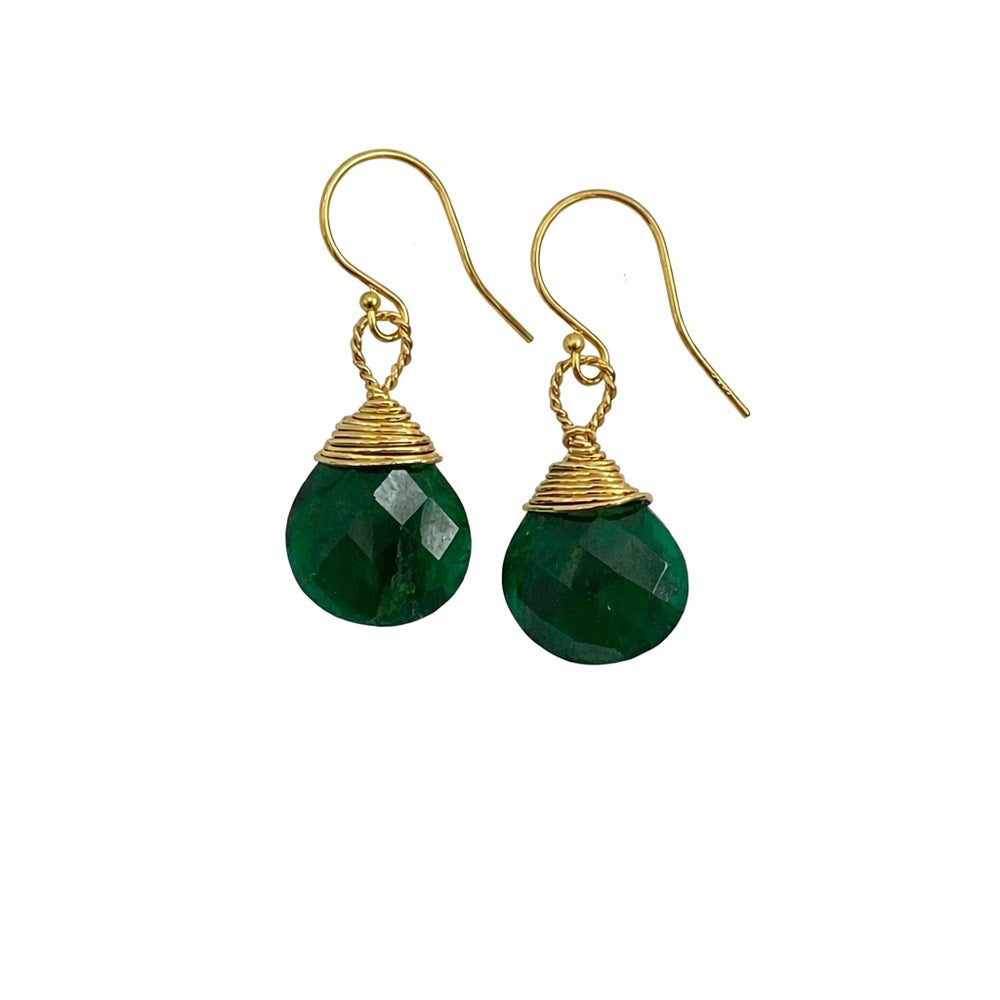Sterling Silver Emerald Wrapped Dangle Earrings (#9710)