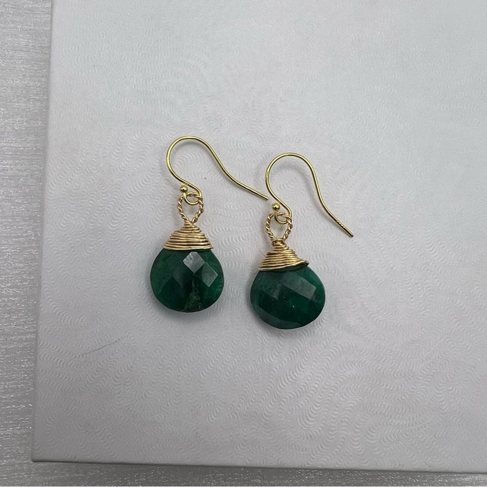 Sterling Silver Emerald Wrapped Dangle Earrings (#9710)