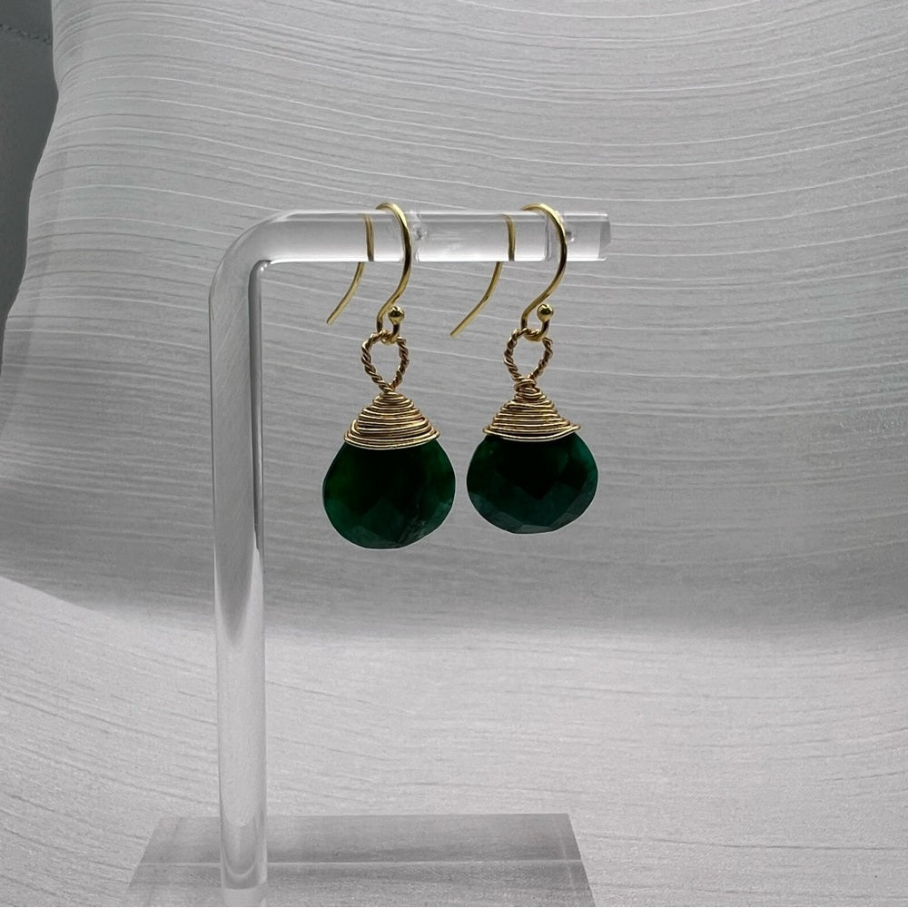 Sterling Silver Emerald Wrapped Dangle Earrings (#9710)