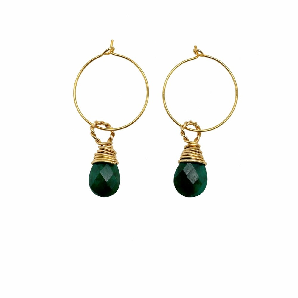 Sterling Silver Emerald Wrapped Dangle Hoops (#10500)
