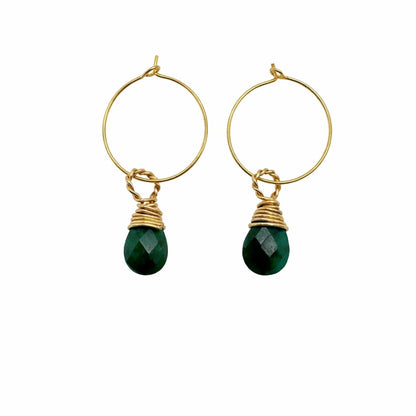 #10500 S925 Emerald Wrapped Dangle Hoops