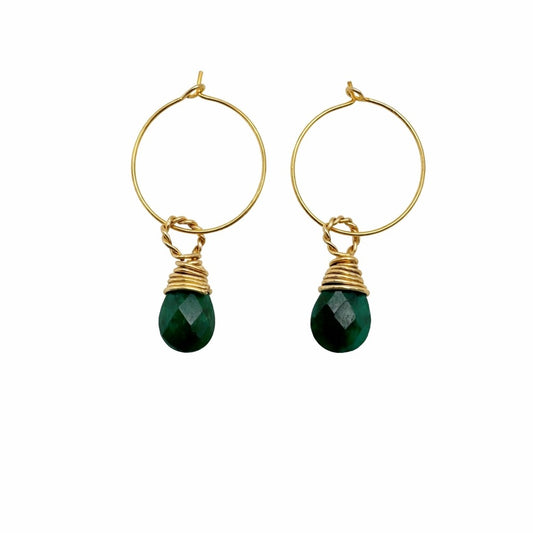 #10500 S925 Emerald Wrapped Dangle Hoops