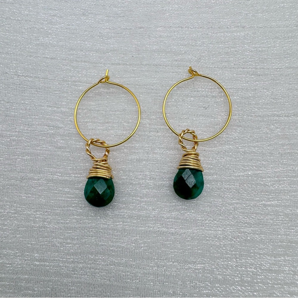 Sterling Silver Emerald Wrapped Dangle Hoops (#10500)