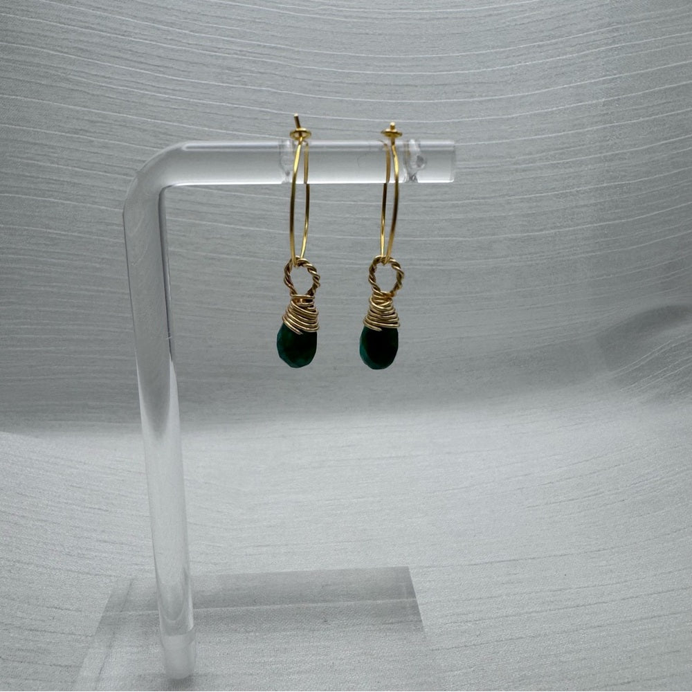 Sterling Silver Emerald Wrapped Dangle Hoops (#10500)