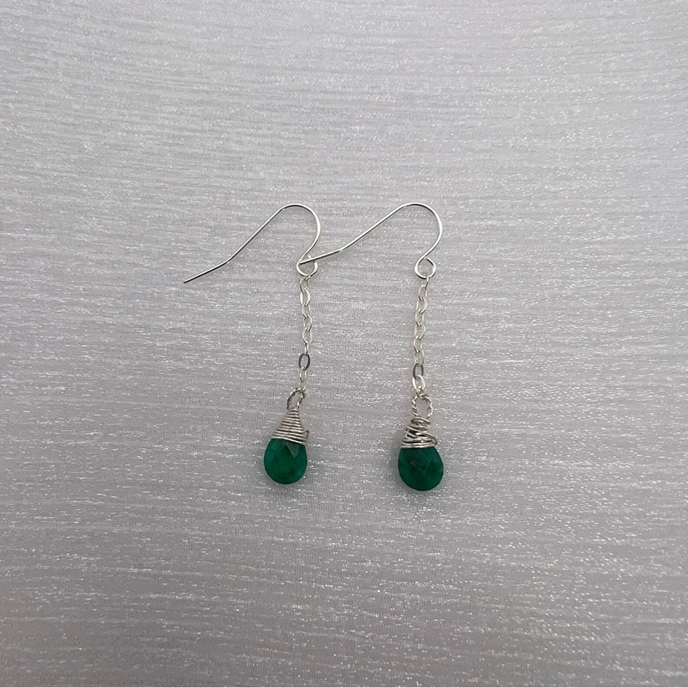 HK1843 S925 Emerald Dangle Earrings