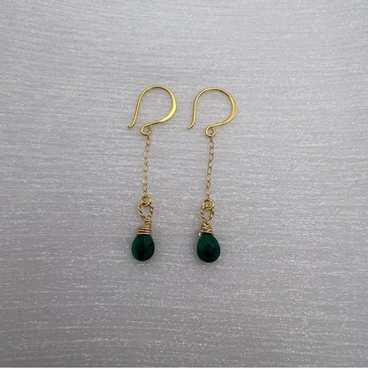 HK1844 S925 Gold Emerald Dangle Earrings