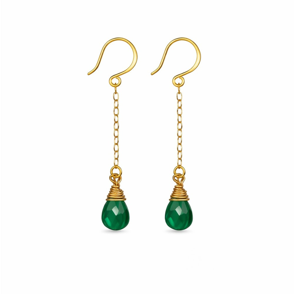 HK1844 S925 Gold Emerald Dangle Earrings