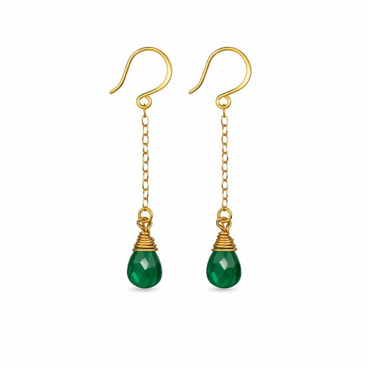 HK1844 S925 Gold Emerald Dangle Earrings