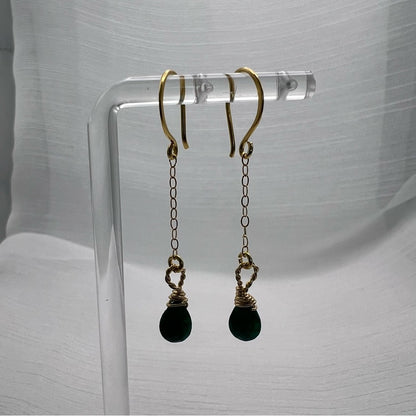HK1844 S925 Gold Emerald Dangle Earrings