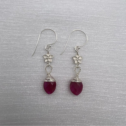 HK1162 S925 Ruby Flower Dangle Earrings