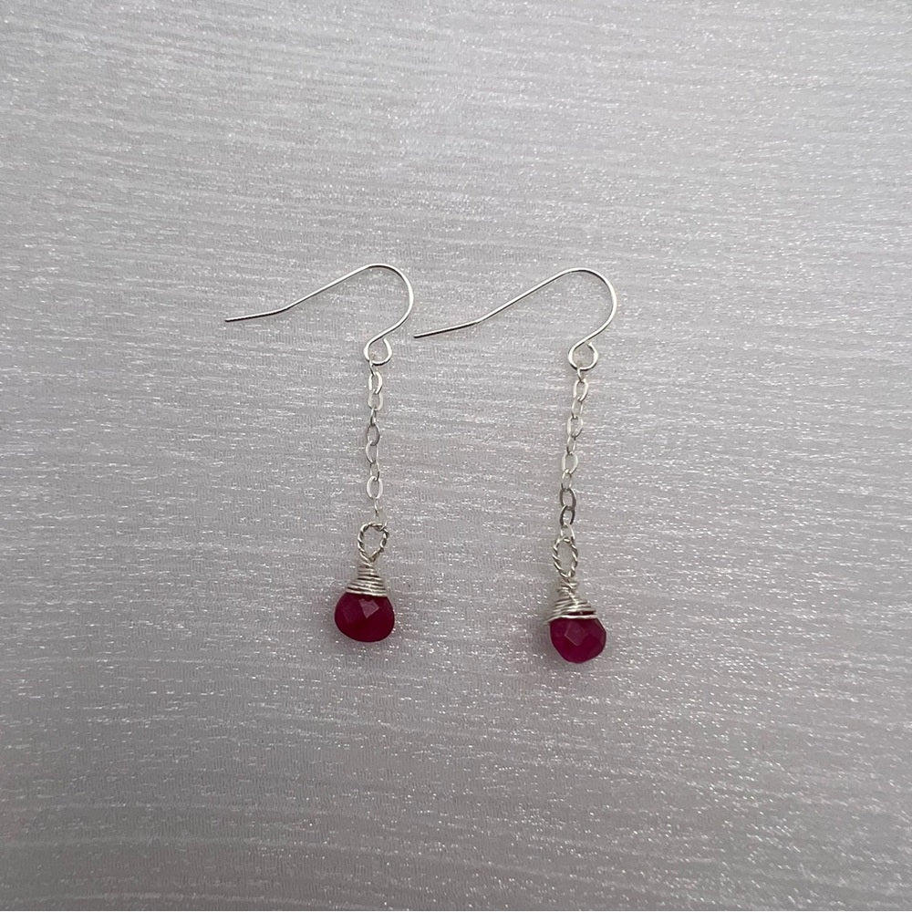 HK1732 S925 Ruby Dangle Earrings