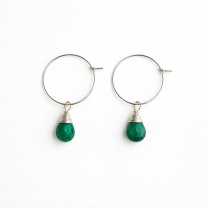 HP1911 S925 Emerald Hoop Earrings