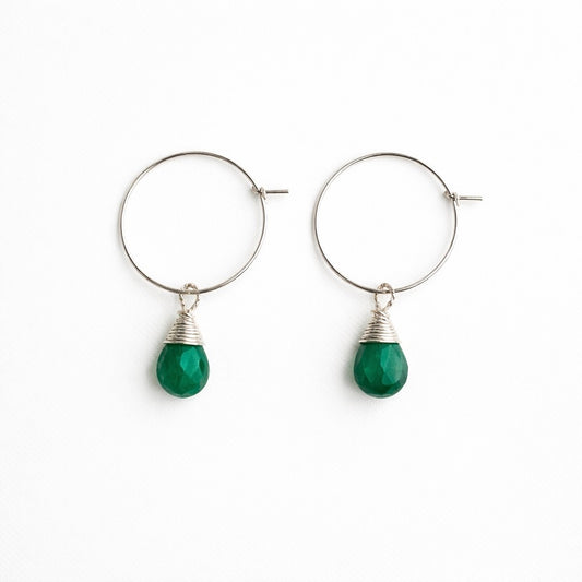HP1911 S925 Emerald Hoop Earrings