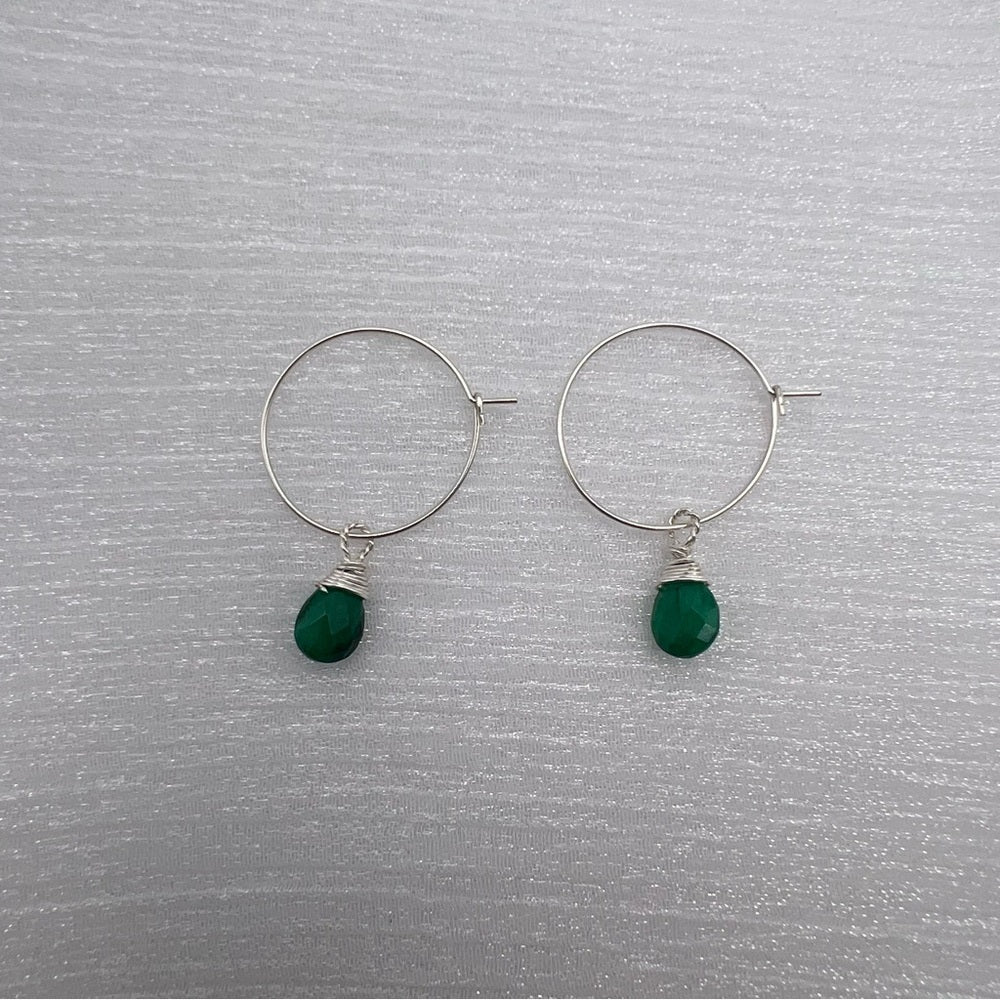 HP1911 S925 Emerald Hoop Earrings