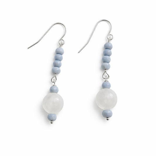 HK9101 S925 Moonstone & Blue Opal Dangle Earrings