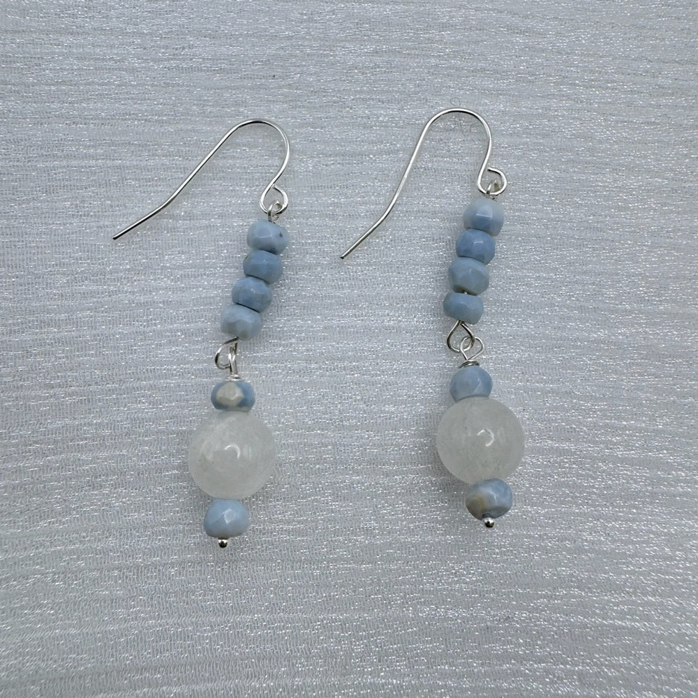 HK9101 S925 Moonstone & Blue Opal Dangle Earrings