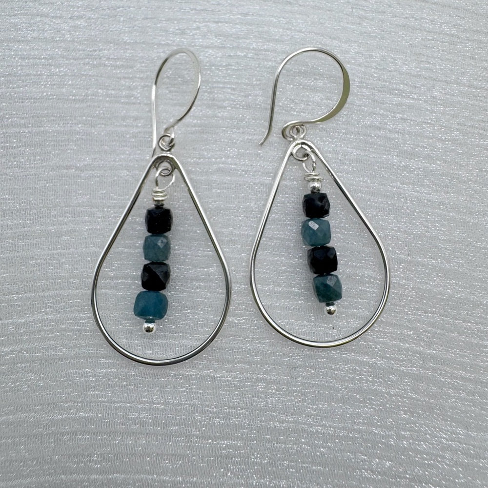 HK948 S925 Blue Tourmaline Dangle Earrings
