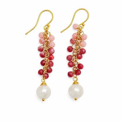 HK1311 S925 Moonstone & Rhodonite Dangle Earrings