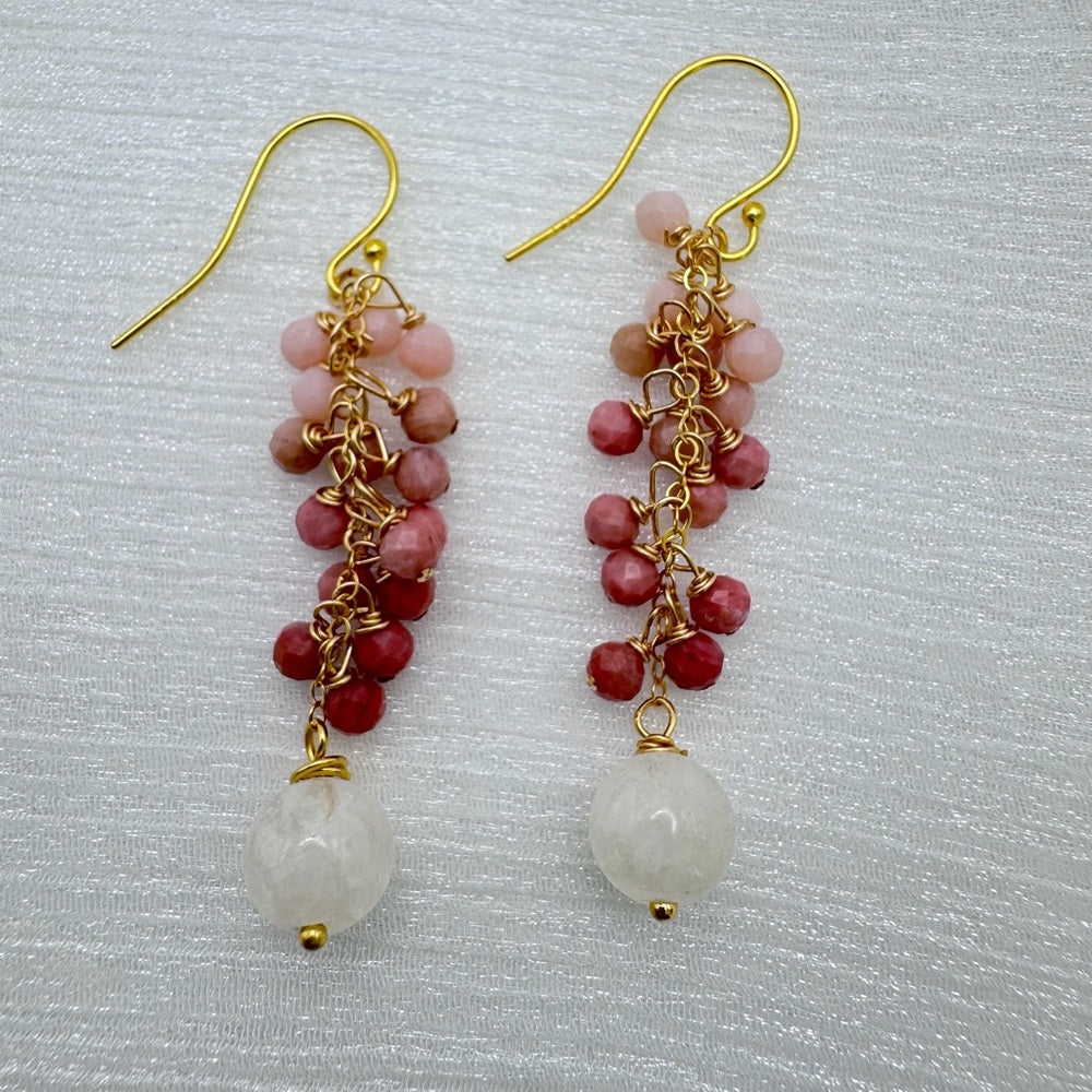 HK1311 S925 Moonstone & Rhodonite Dangle Earrings