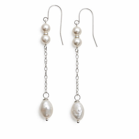HK1338 S925 Freshwater Pearl Dangle Earrings