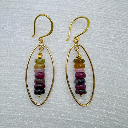 HK1168 S925 Rainbow Tourmaline Dangle Earrings