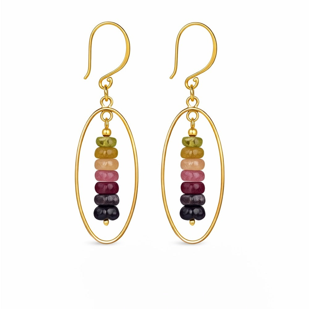 HK1168 S925 Rainbow Tourmaline Dangle Earrings