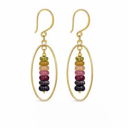 HK1168 S925 Rainbow Tourmaline Dangle Earrings