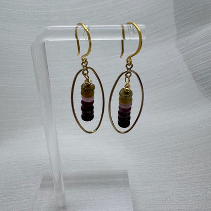 HK1168 S925 Rainbow Tourmaline Dangle Earrings