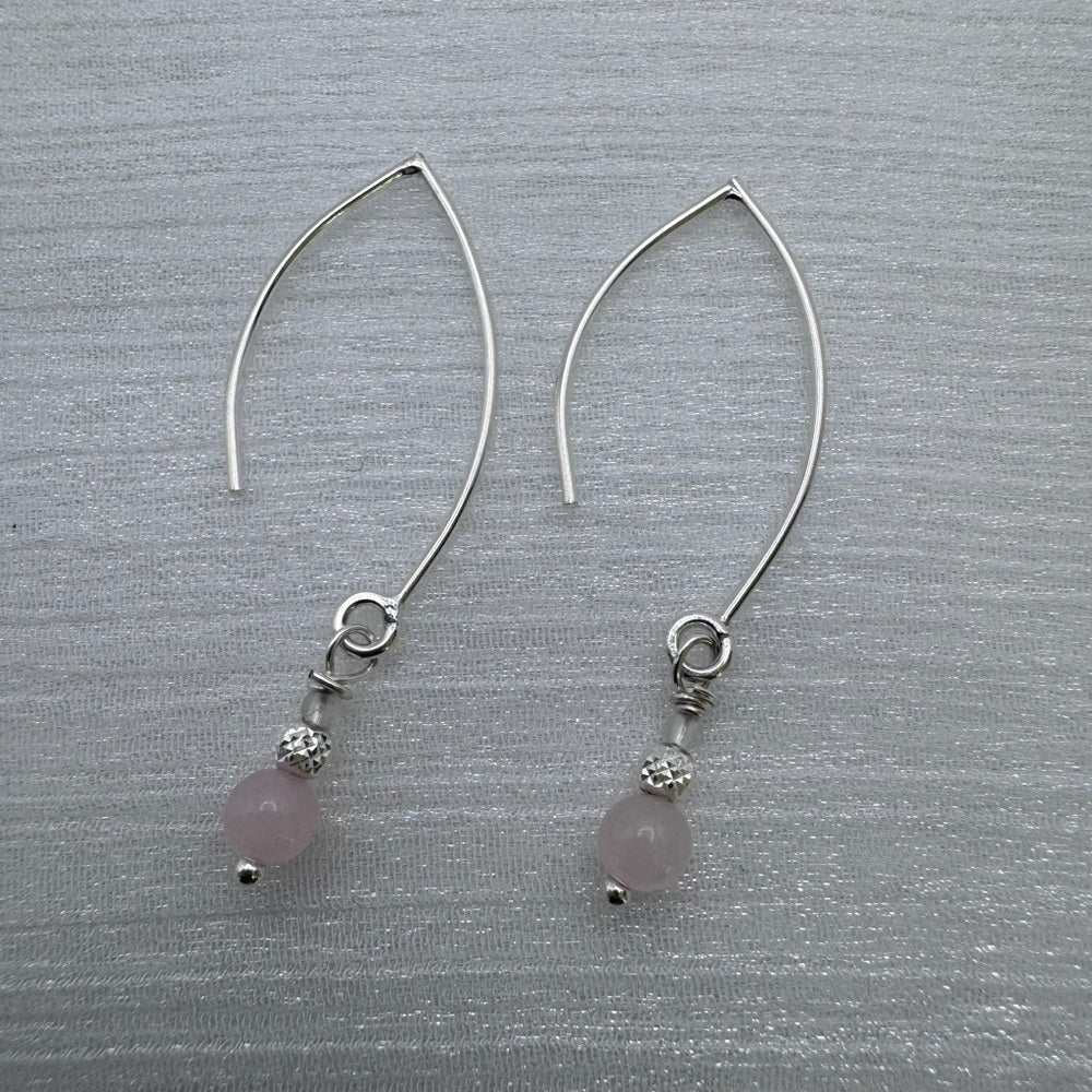 Sterling Silver Rose Quartz Hook Threader Earrings (FH1125)