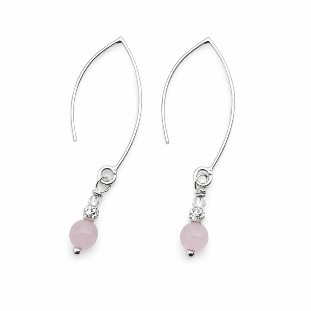 Sterling Silver Rose Quartz Hook Threader Earrings (FH1125)