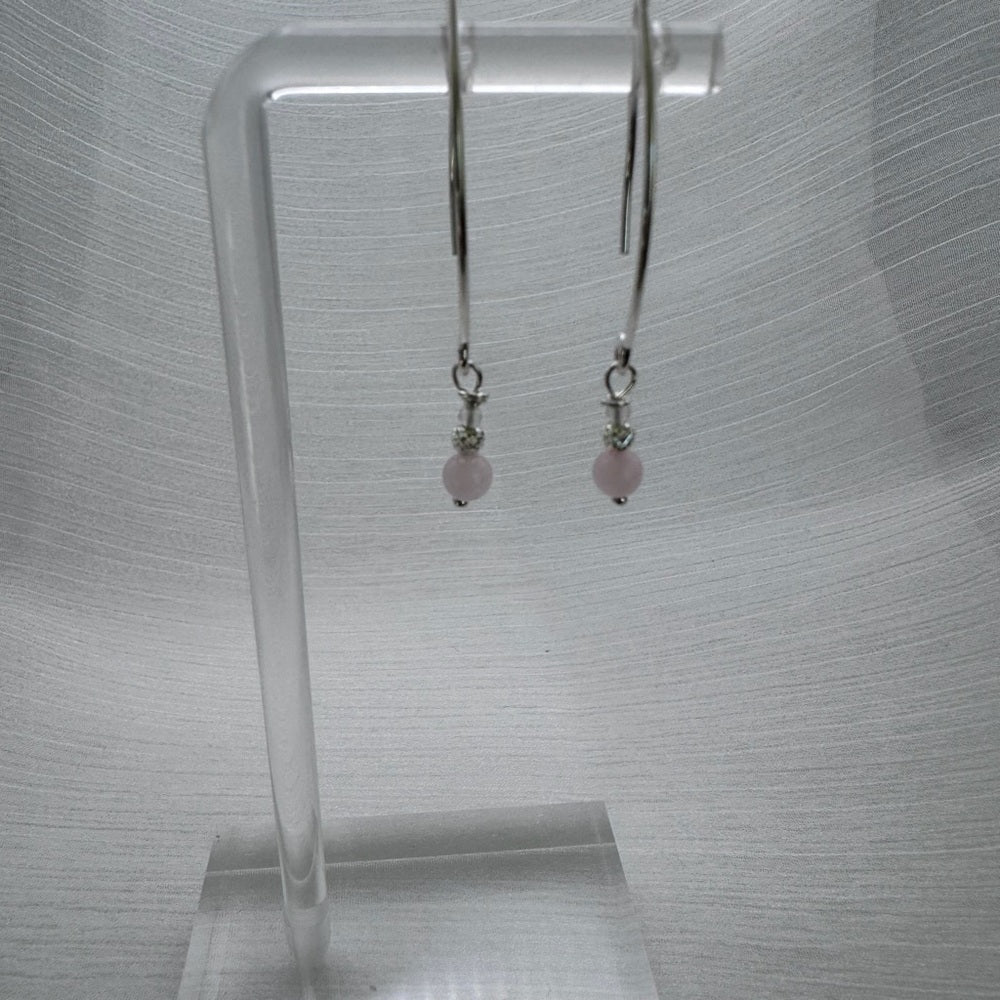 Sterling Silver Rose Quartz Hook Threader Earrings (FH1125)