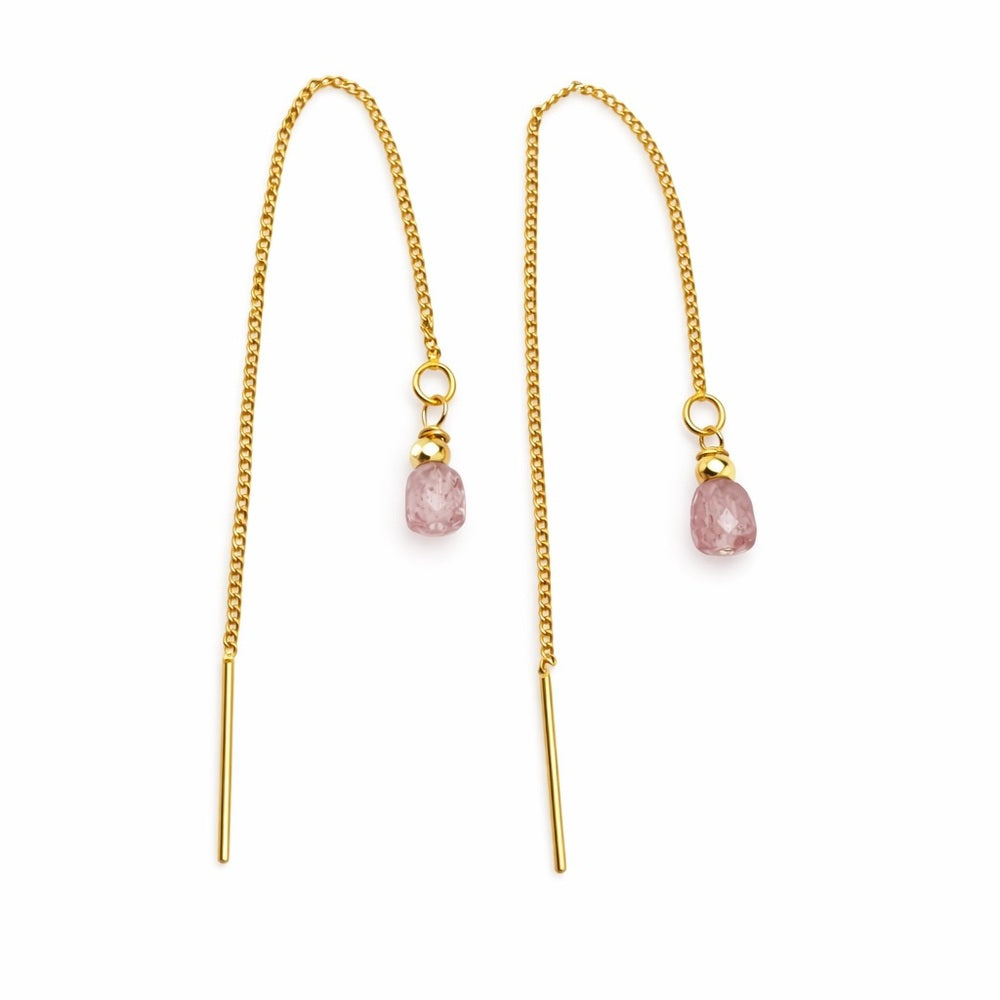 TH1481 S925 Strawberry Quartz & Hematite Threader Earrings