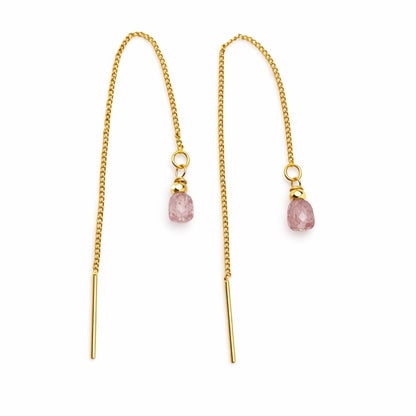 TH1481 S925 Strawberry Quartz & Hematite Threader Earrings