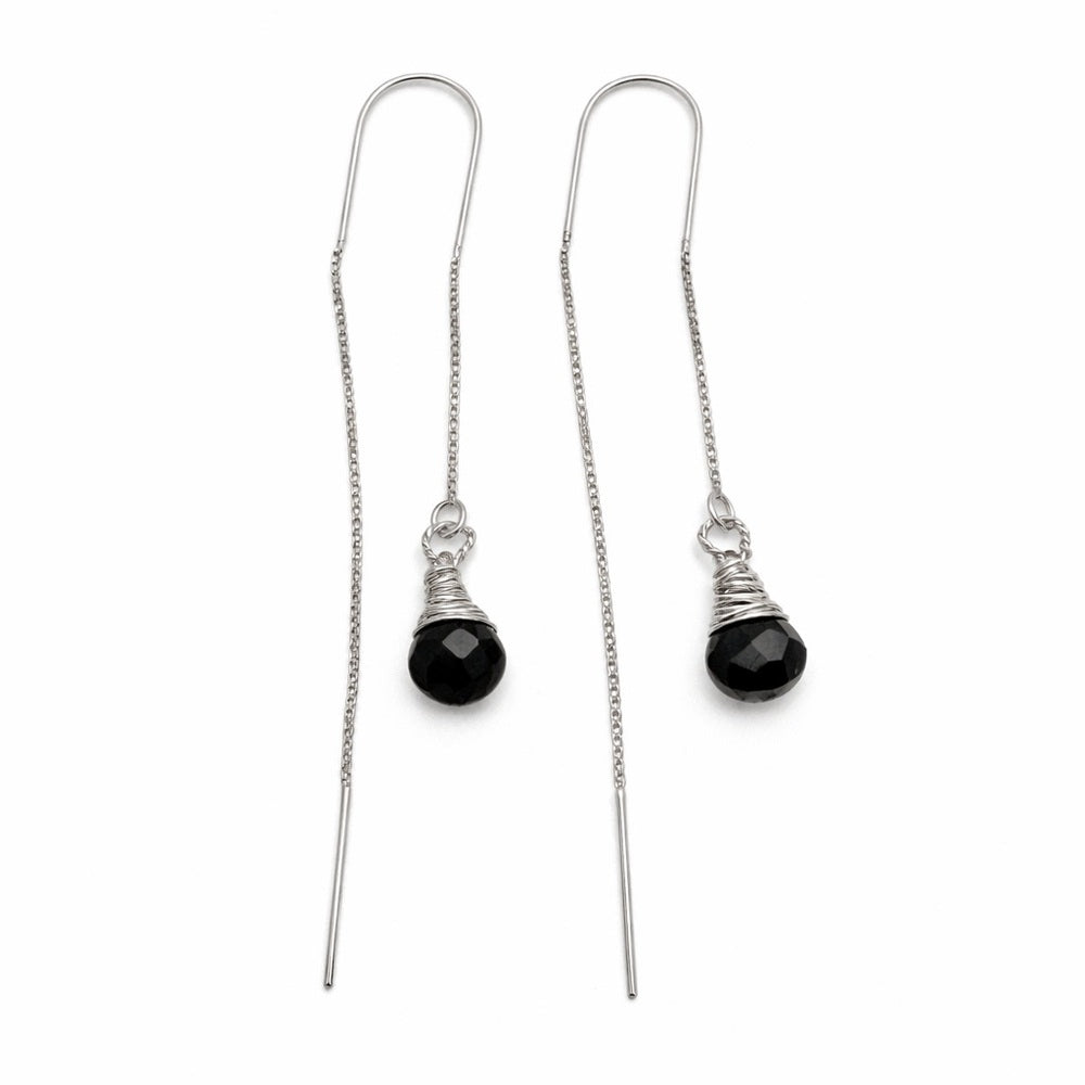 TH9009 S925 Black Onyx Hook Threader Earrings