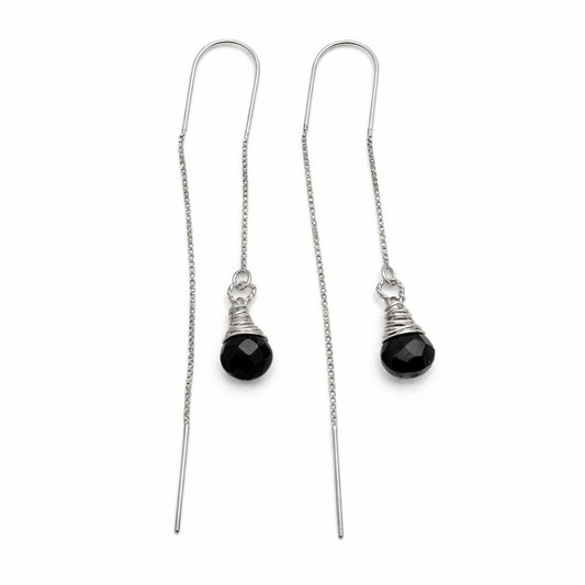 TH9009 S925 Black Onyx Hook Threader Earrings