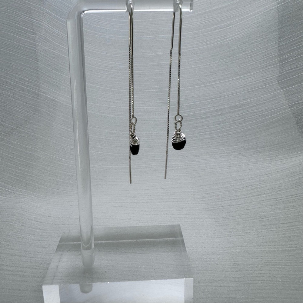 TH9009 S925 Black Onyx Hook Threader Earrings