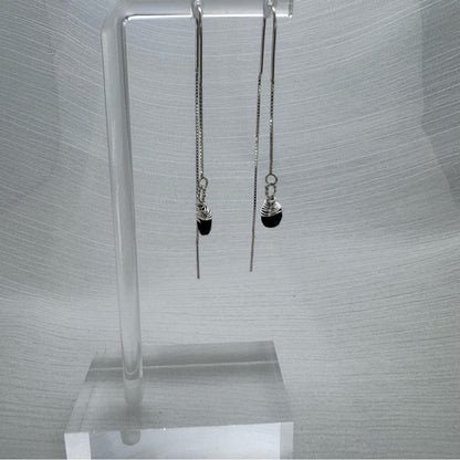TH9009 S925 Black Onyx Hook Threader Earrings