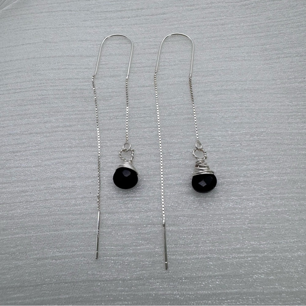 TH9009 S925 Black Onyx Hook Threader Earrings