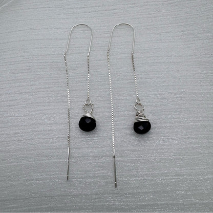TH9009 S925 Black Onyx Hook Threader Earrings