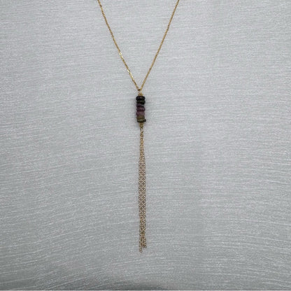 N1165 S925 Rainbow Tourmaline Lariat Necklace